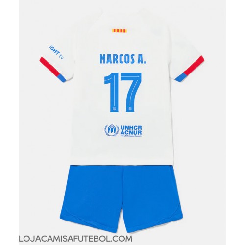 Camisa de Futebol Barcelona Marcos Alonso #17 Equipamento Secundário Infantil 2023-24 Manga Curta (+ Calças curtas)